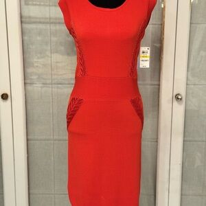 Elegant Orange/ Red Midi bodycon Women's Dress